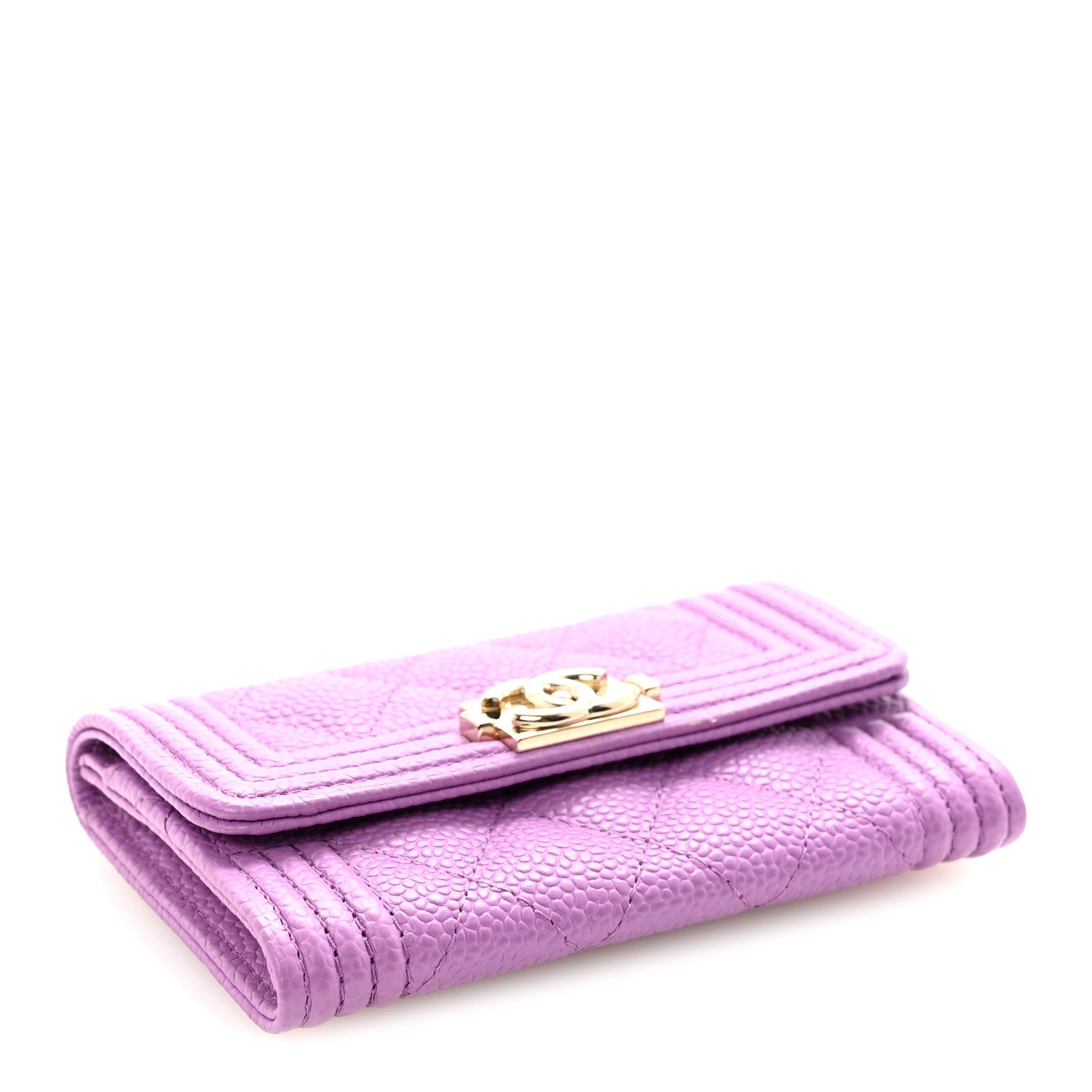 Caviar Quilted Boy Flap Card Holder Purple