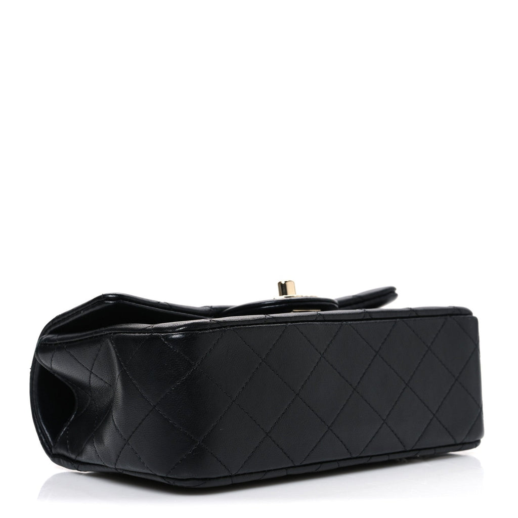 Chanel Lambskin Quilted Mini Top Handle Rectangular Flap Black