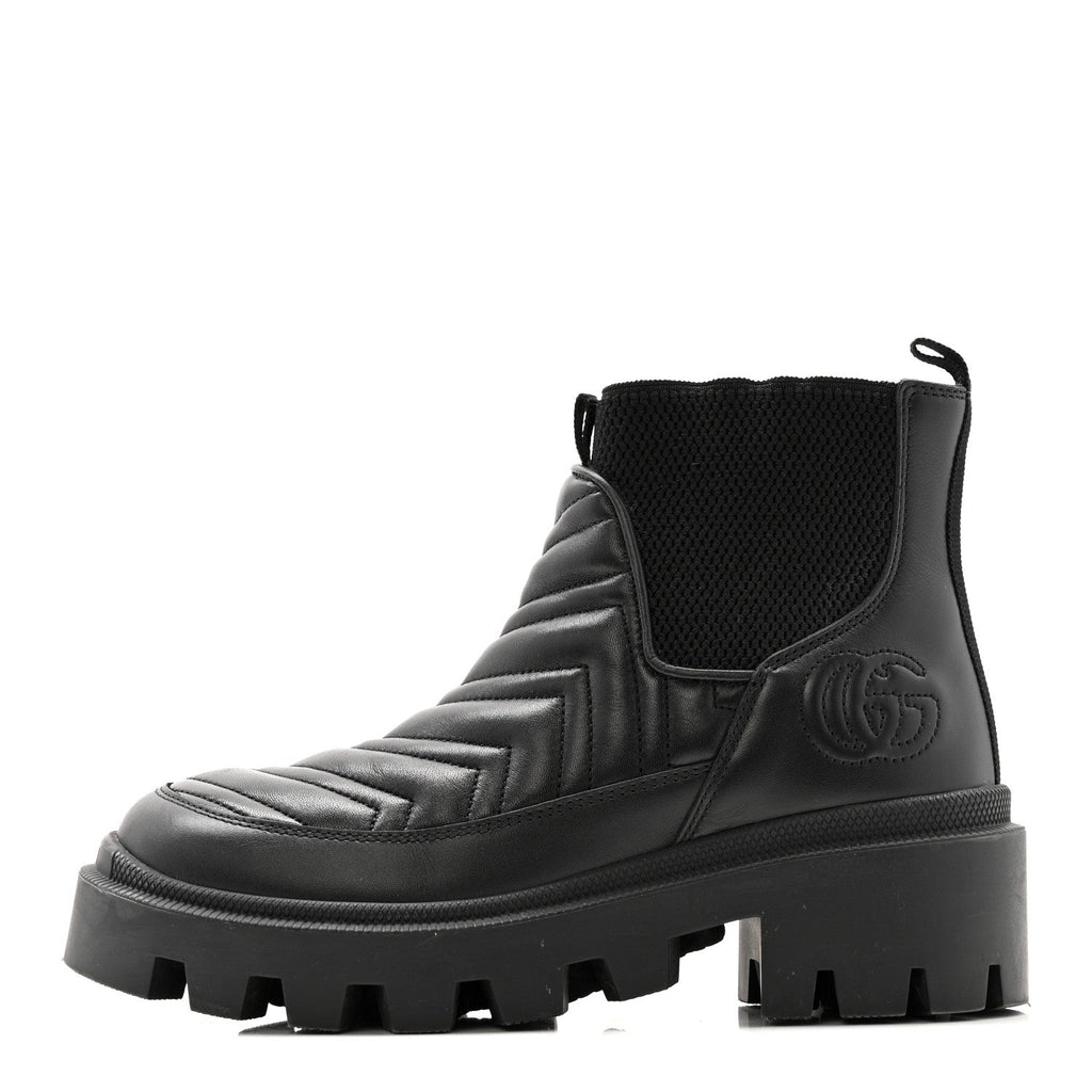 Gucci Calfskin Nappa Matelasse Frances Chelsea Boots 35.5 Black