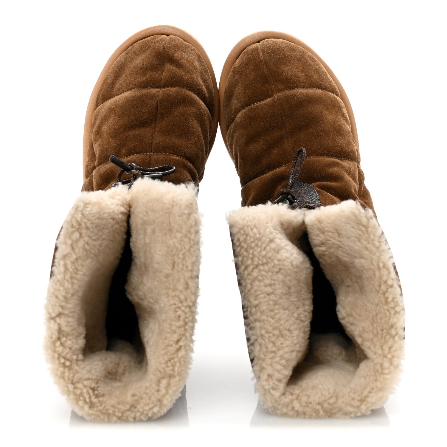 Louis Vuitton Suede Shearling Quilted Flat Ankle Boot 38 Beige