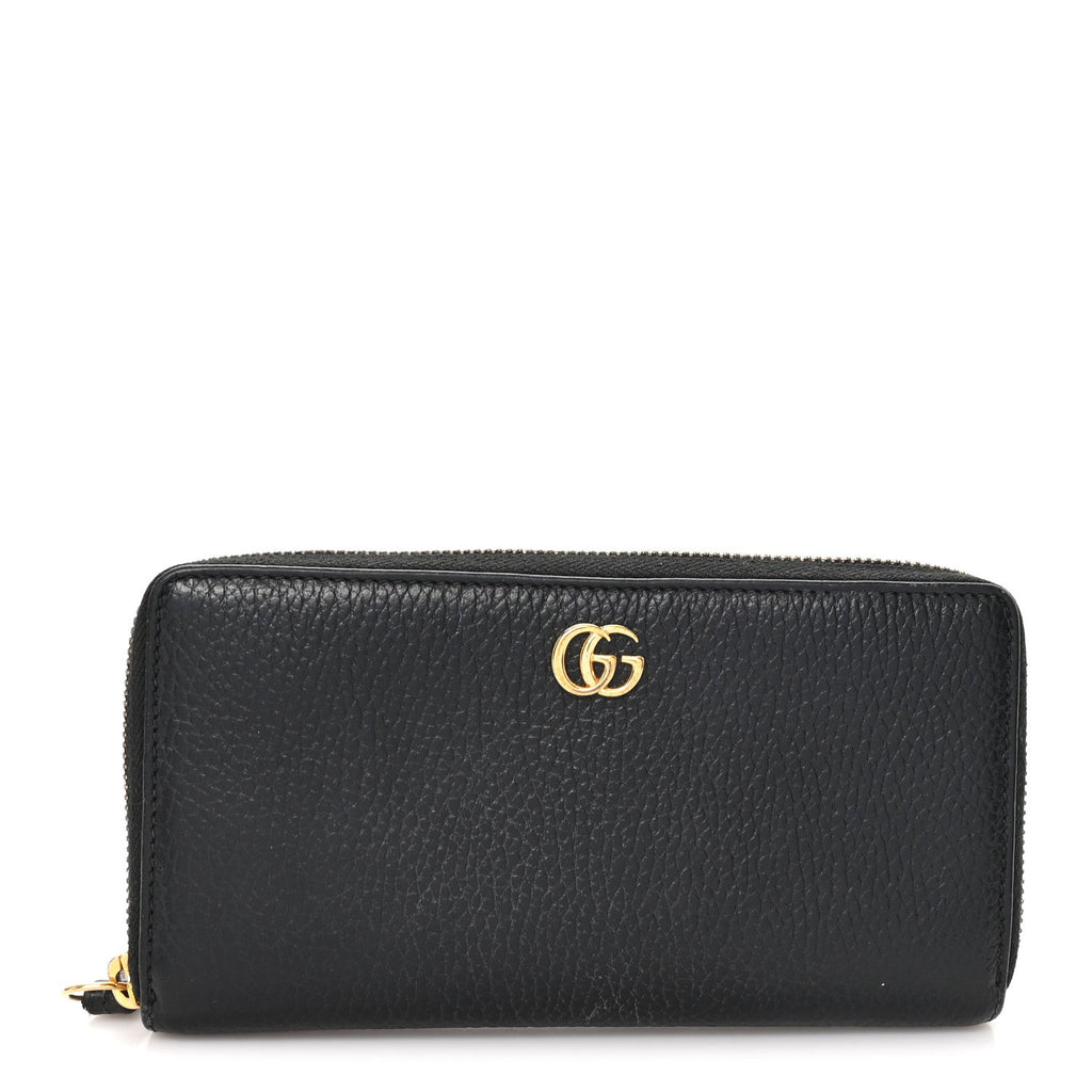 Gucci Dollar Calfskin GG Marmont Zip Around Wallet Black