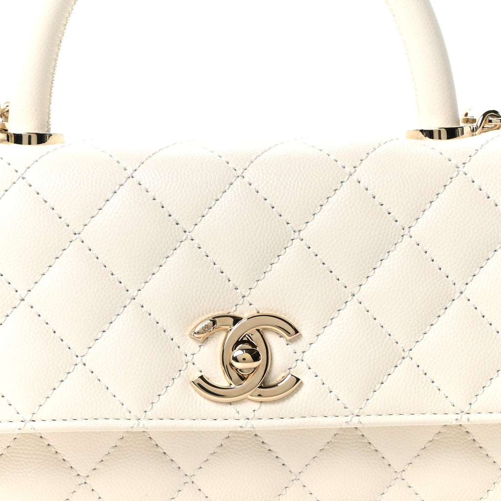 Chanel Caviar Quilted Maxi East West Coco Handle Flap White