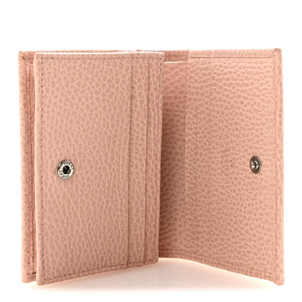 Gucci Dollar Calfskin Enamel Monochrome GG Marmont Card Case Perfect Pink