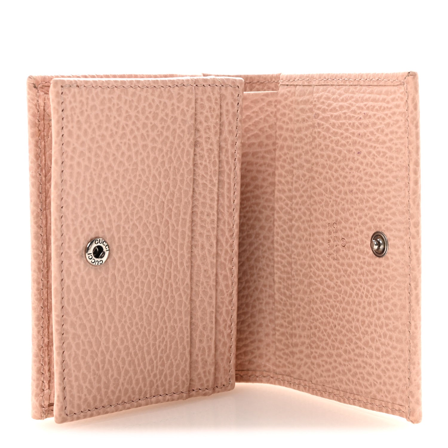 Gucci Dollar Calfskin Enamel Monochrome GG Marmont Card Case Perfect Pink