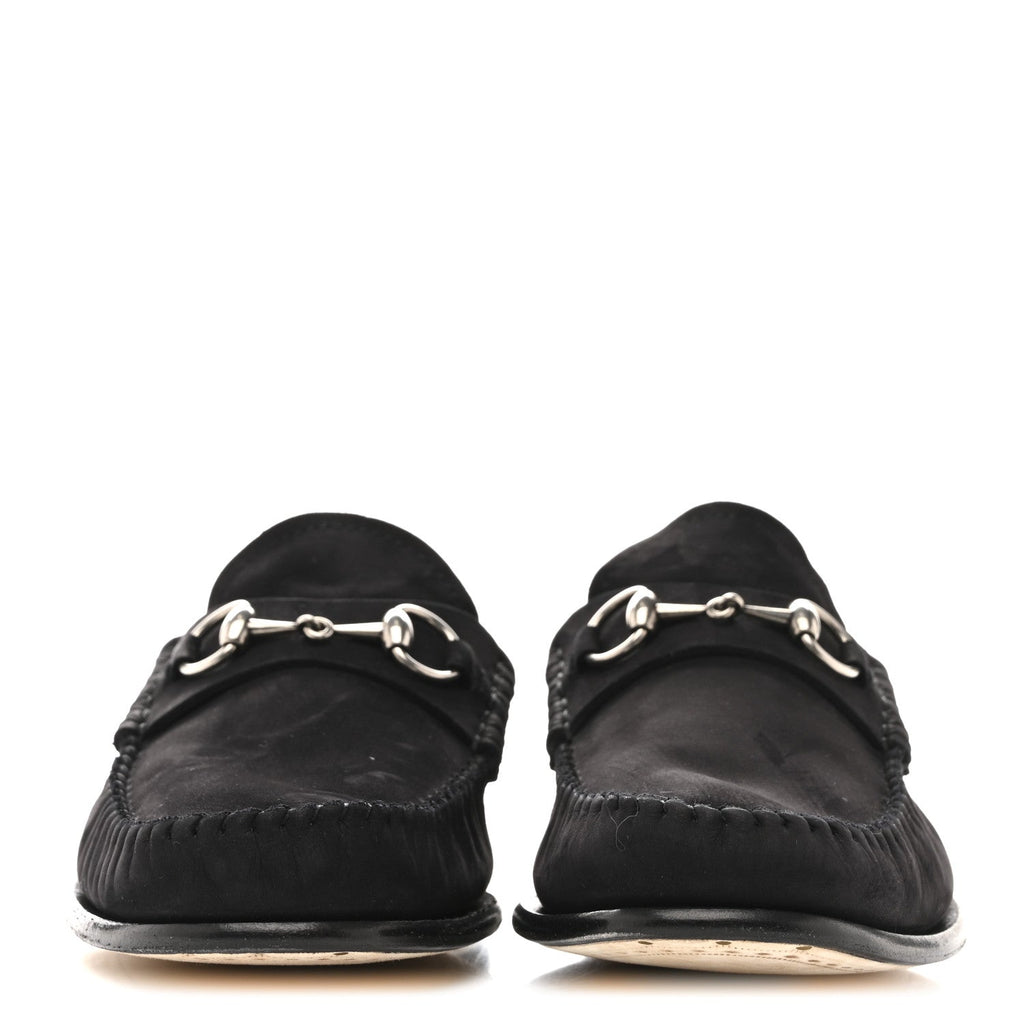 Gucci Suede Calfskin Womens 1953 Horsebit Loafers 37 Black