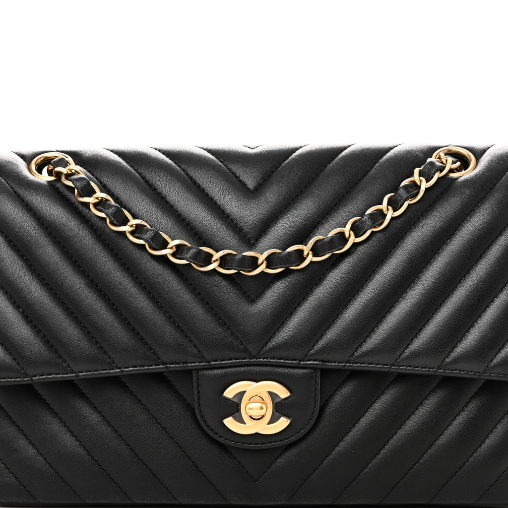 Chanel Lambskin Chevron Quilted Medium Double Flap Black