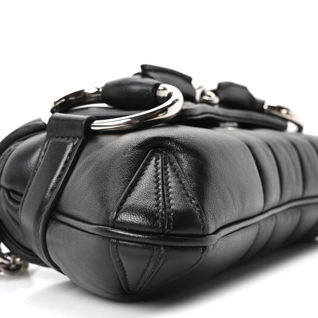 Gucci Nappa Vertical Matelasse Small Maxi Horsebit Chain Shoulder Bag Black