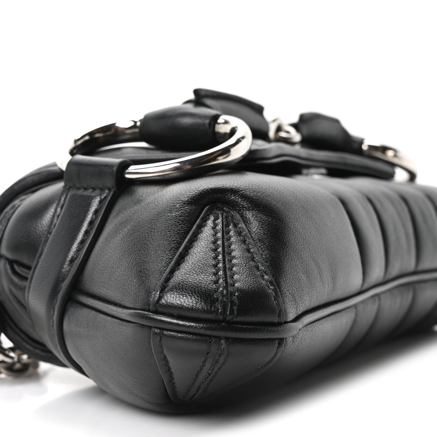 Gucci Nappa Vertical Matelasse Small Maxi Horsebit Chain Shoulder Bag Black