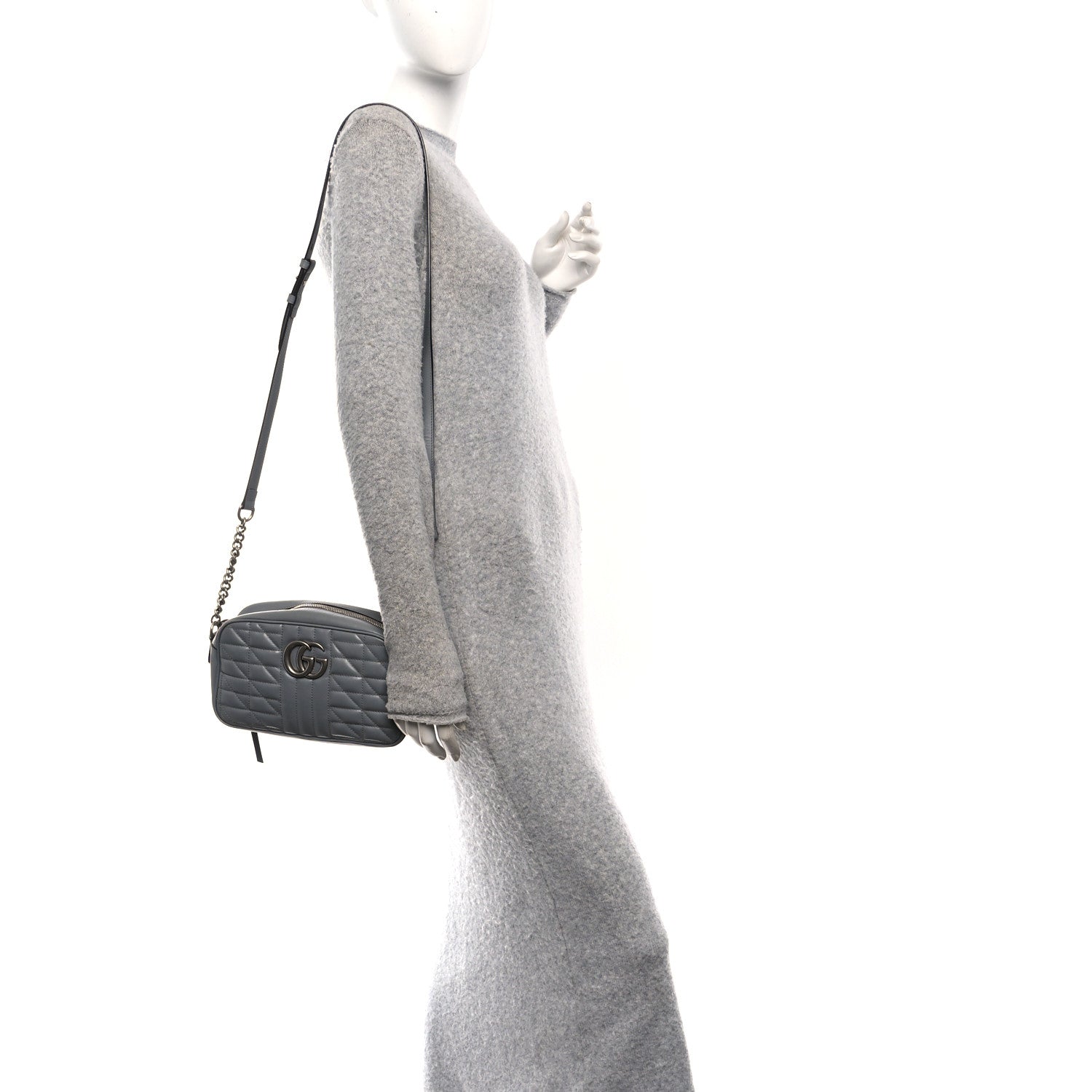 Gucci Calfskin Matelasse Aria Small GG Marmont Chain Shoulder Bag Deep Grey