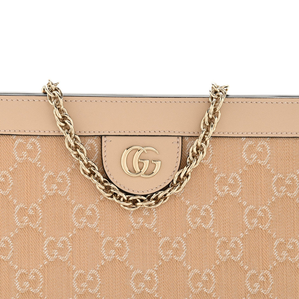Gucci Denim Calfskin GG Monogram Small Ophidia Chain Shoulder Bag Light Beige