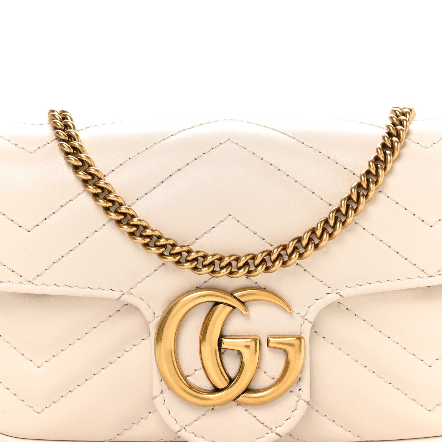Gucci Calfskin Matelasse Super Mini GG Marmont Shoulder Bag White