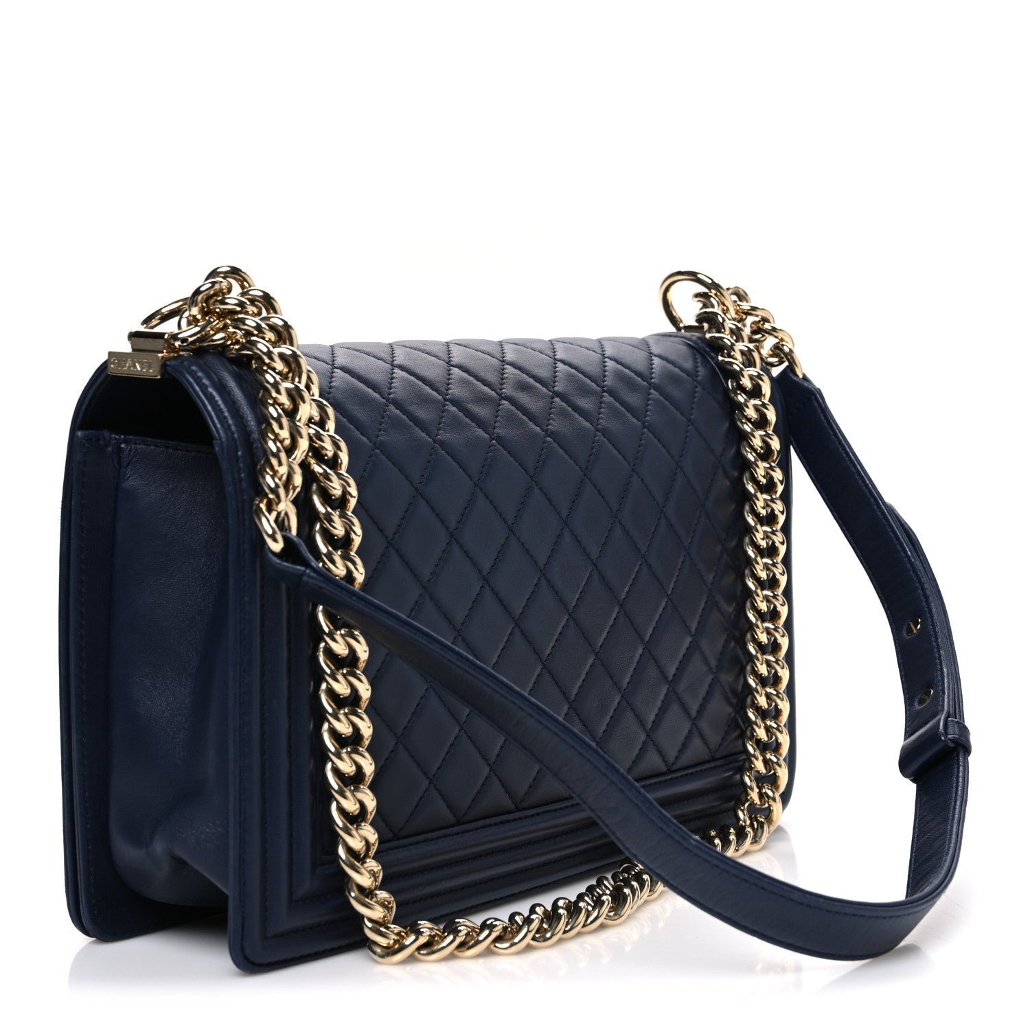 Chanel Lambskin Quilted New Medium Boy Flap Dark Navy Blue