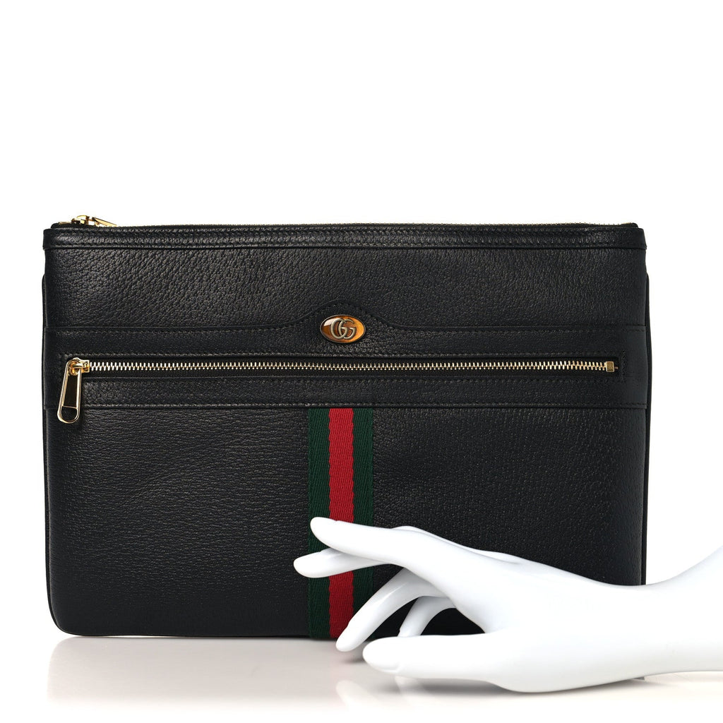 Gucci Calfskin Large Ophidia Pouch Clutch Black