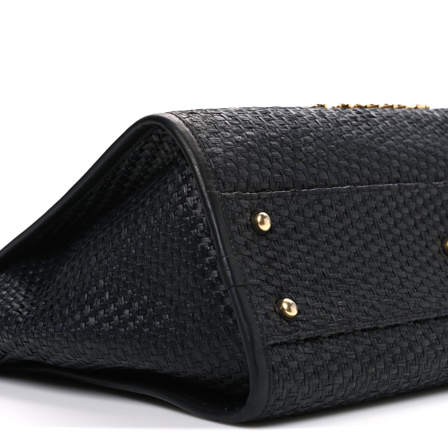 Chanel Straw Raffia Calfskin Chain Small Deauville Tote Black