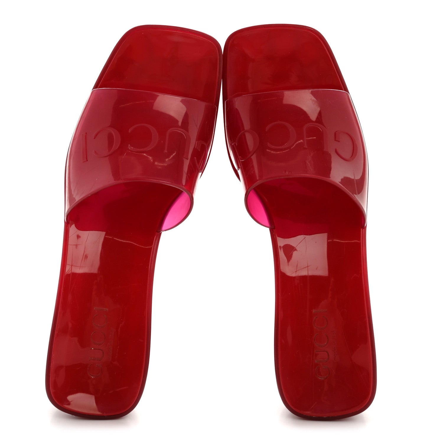 Gucci Rubber Gucci Logo Womens Platform 20/60mm Slide Sandals 38 Transparent Hibiscus Red