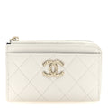 Caviar Quilted CC Logo Zip Around Card Holder White