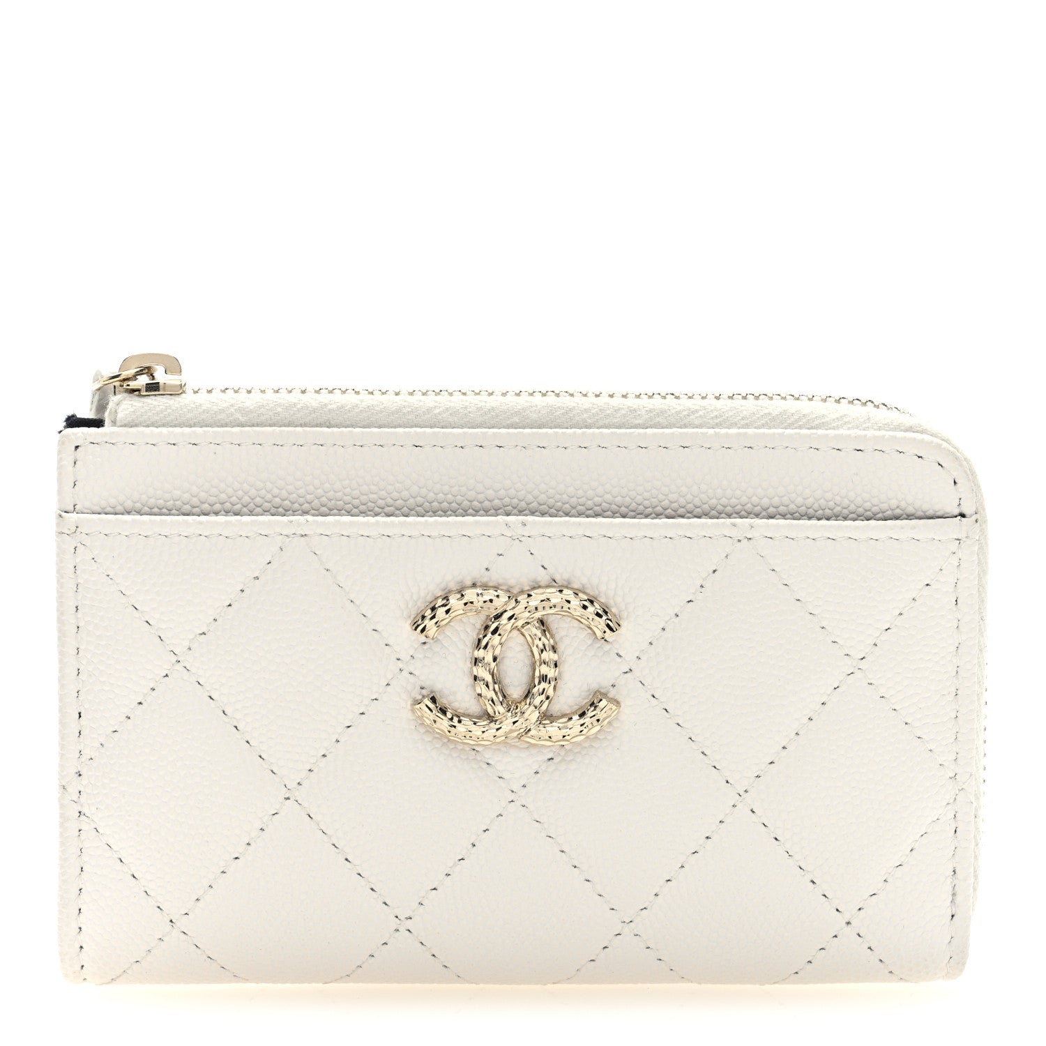 Caviar Quilted CC Logo Zip Around Card Holder White