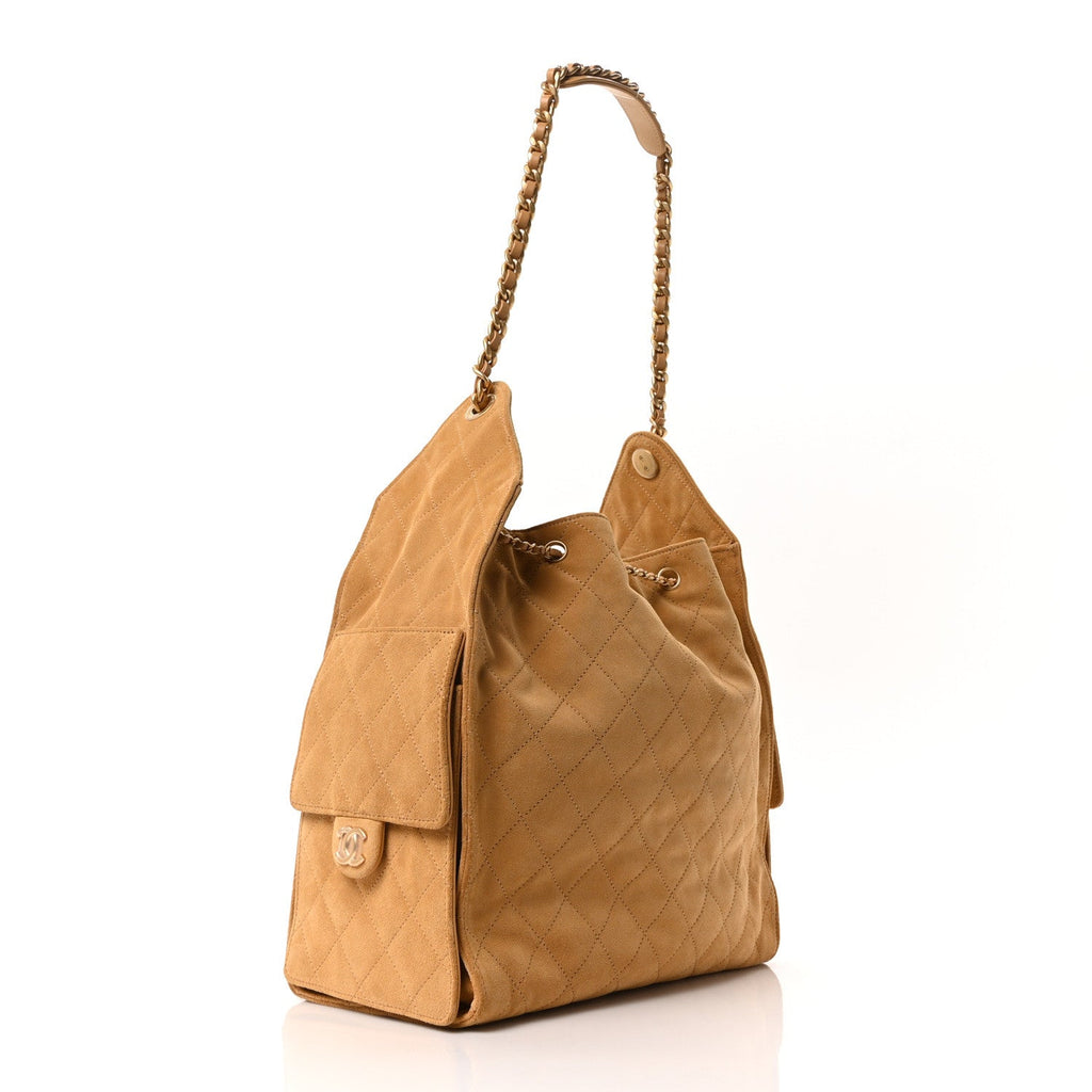 Chanel Suede Quilted Medium Chanel 25 Handbag Beige