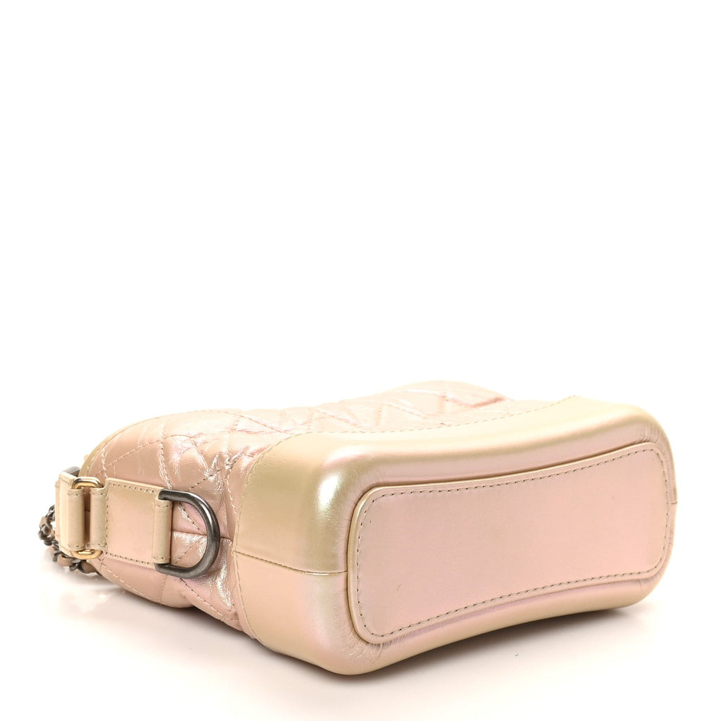Chanel Iridescent Aged Calfskin Quilted Small Gabrielle Hobo Light Pink