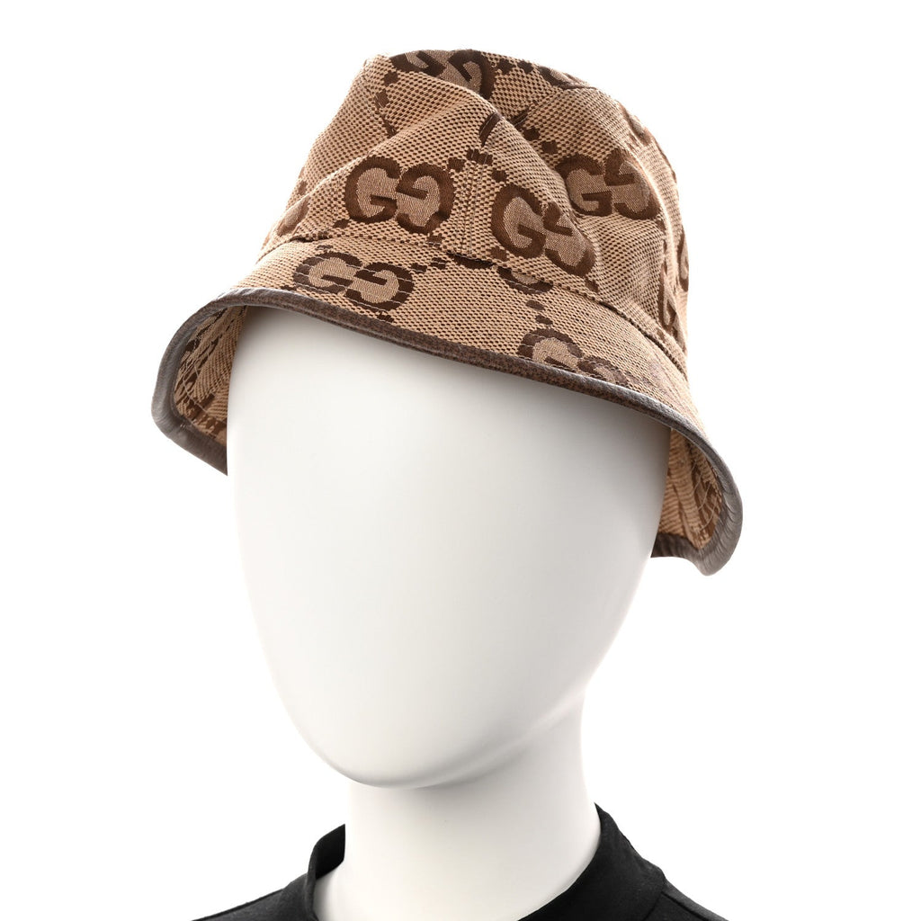 Gucci Monogram Jumbo GG Bucket Hat S Camel Ebony New Acero