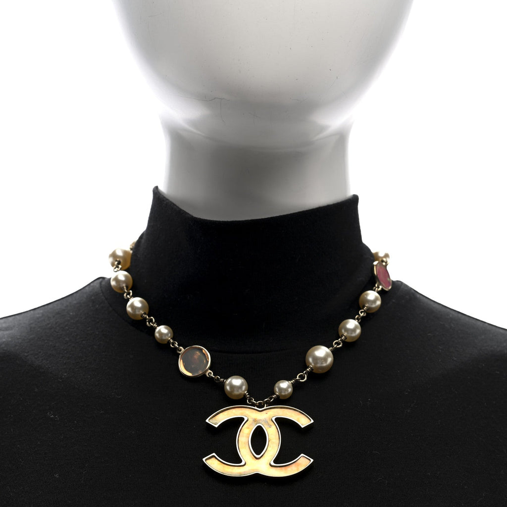 Metal Pearl Resin CC Pendant Necklace Gold Multicolor