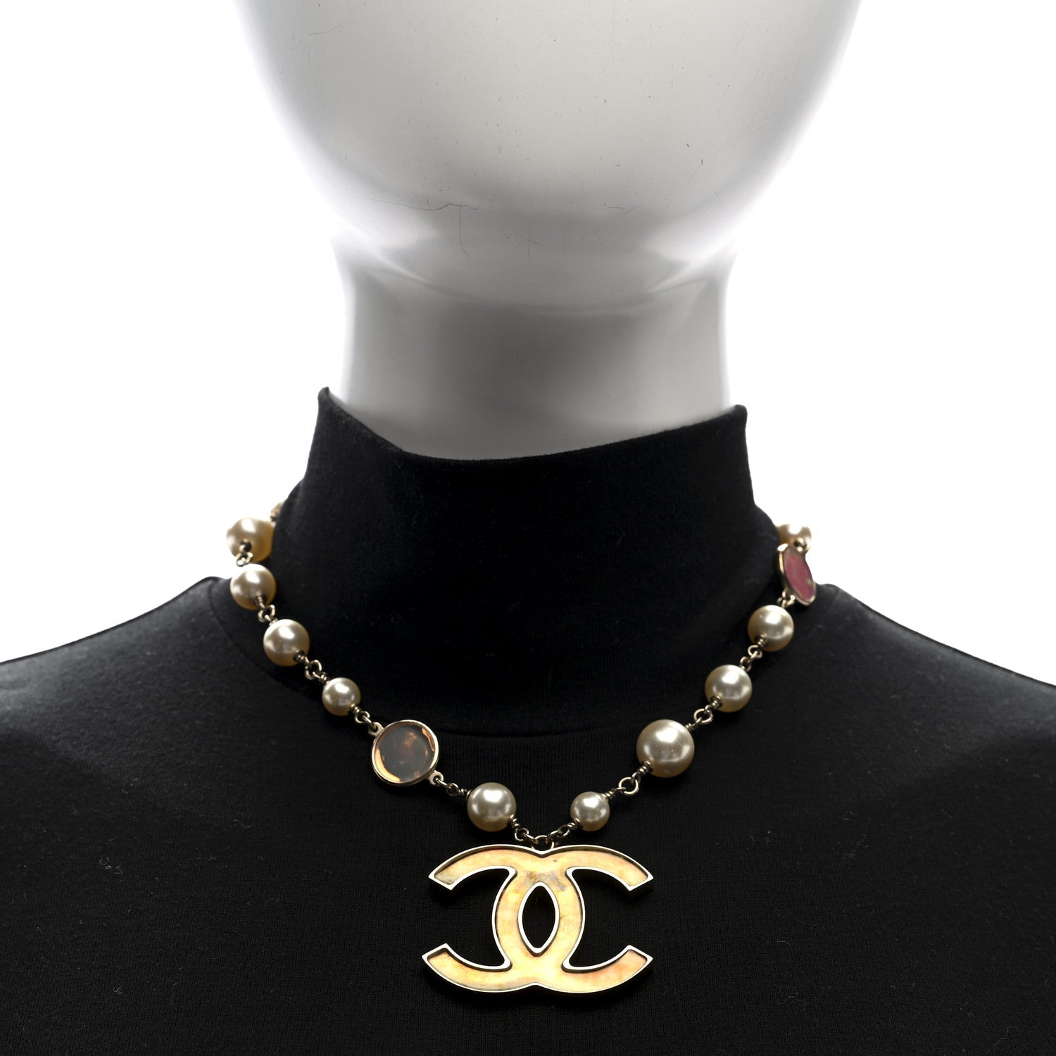 Metal Pearl Resin CC Pendant Necklace Gold Multicolor