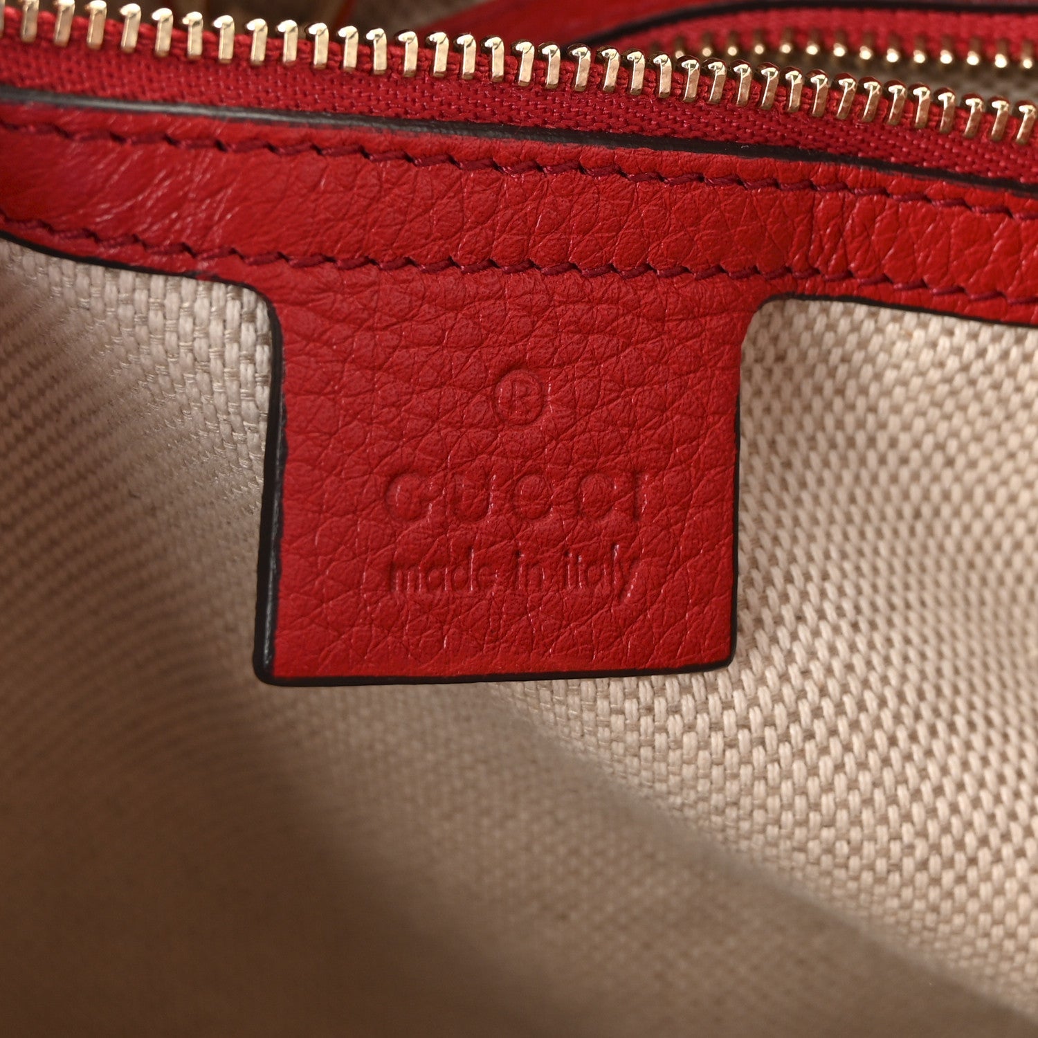 Gucci Pebbled Calfskin Medium Soho Chain Shoulder Bag Tabasco Red