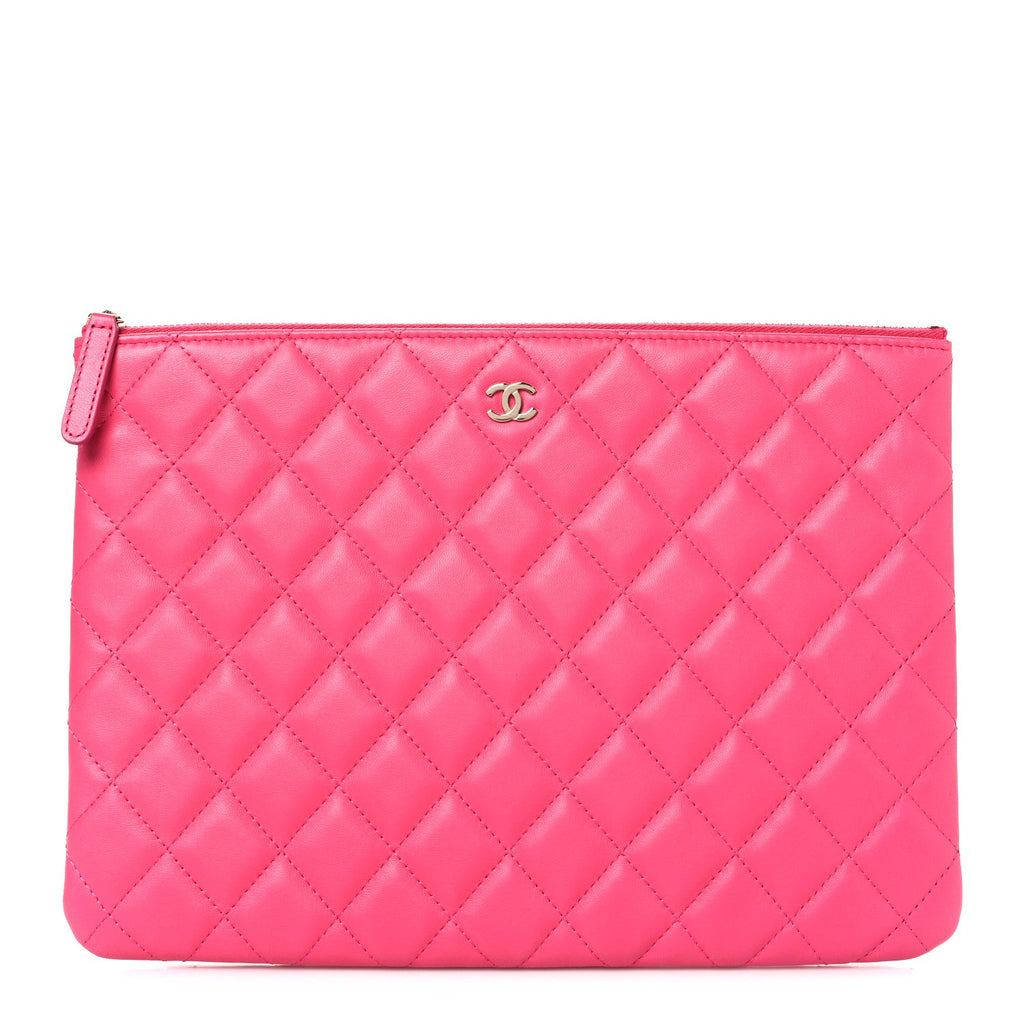 Lambskin Quilted Medium Cosmetic Case Dark Pink