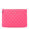 Lambskin Quilted Medium Cosmetic Case Dark Pink