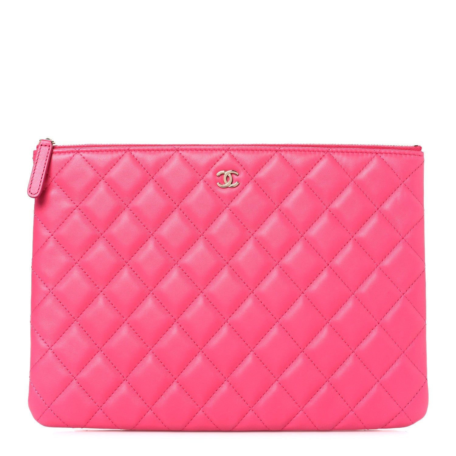 Lambskin Quilted Medium Cosmetic Case Dark Pink