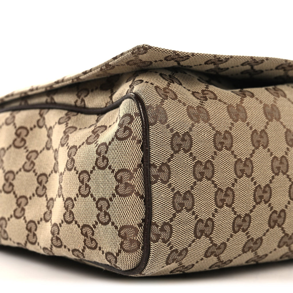 Gucci GG Monogram Medium Flap Messenger Bag Beige Dark Brown