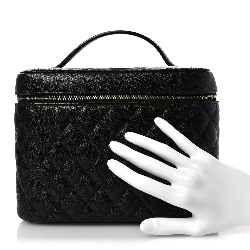 Caviar Quilted Large Vanity Pouch Black