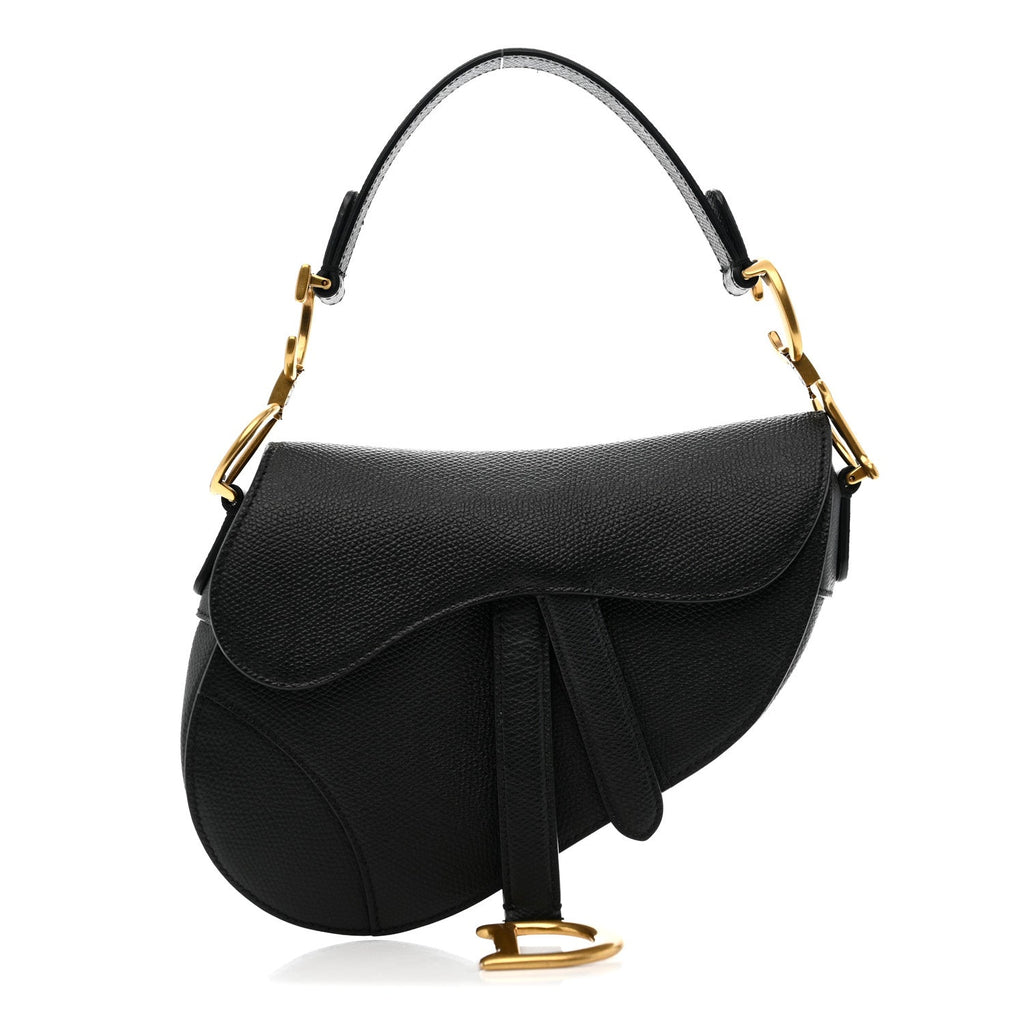 Christian Dior Grained Calfskin Mini Saddle Bag Black