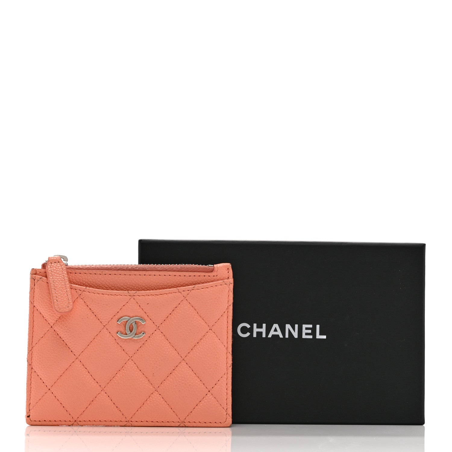 Caviar Quilted CC Zip Card Holder Pink