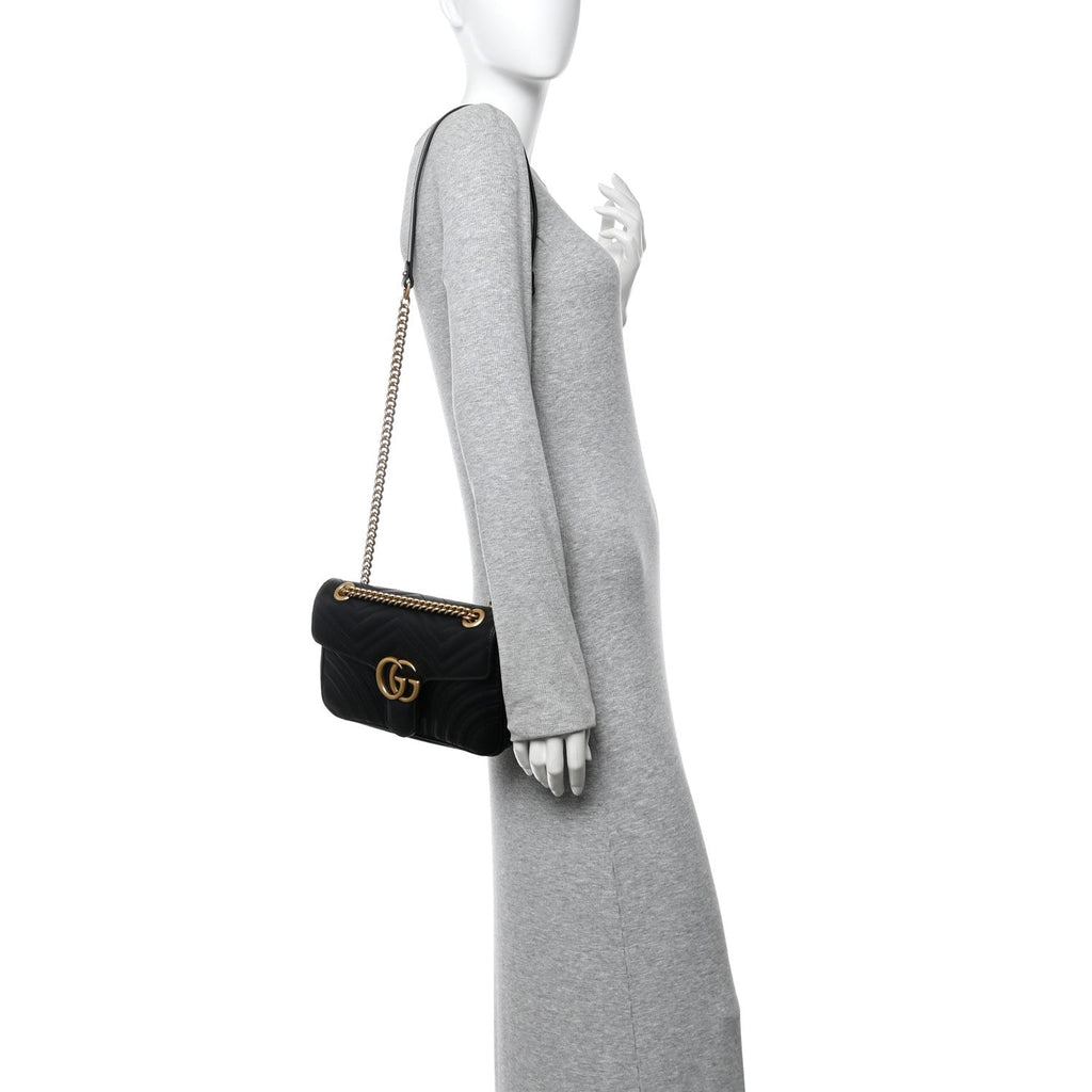Gucci Calfskin Matelasse Small GG Marmont Shoulder Bag Black