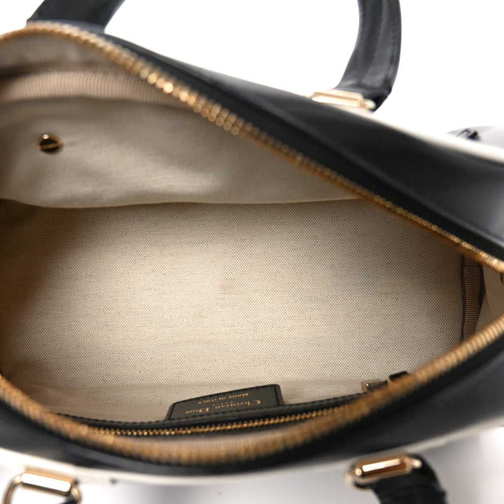 Christian Dior Calfskin Small Dior Vibe Zip Bowling Bag Black White