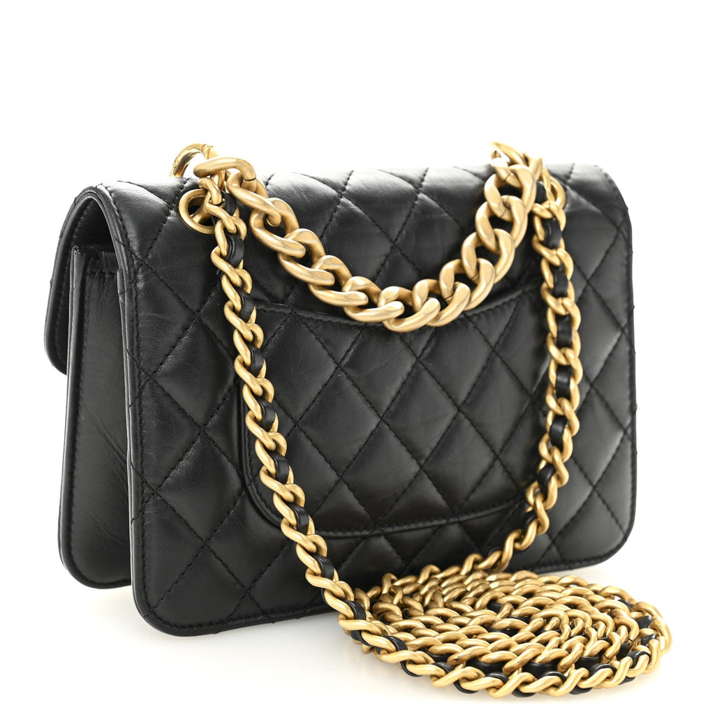 Chanel Aged Calfskin Quilted Double You Mini Flap Black