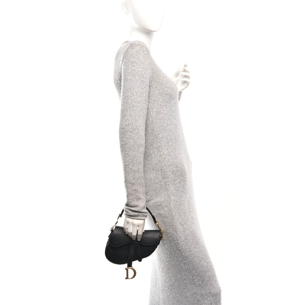 Christian Dior Grained Calfskin Mini Saddle Bag Black