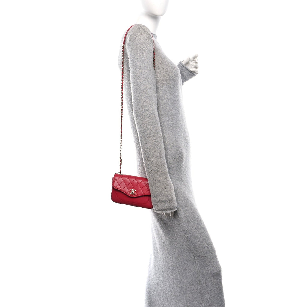 Chanel Goatskin Quilted Coco Curve Flap Messenger Flap Red