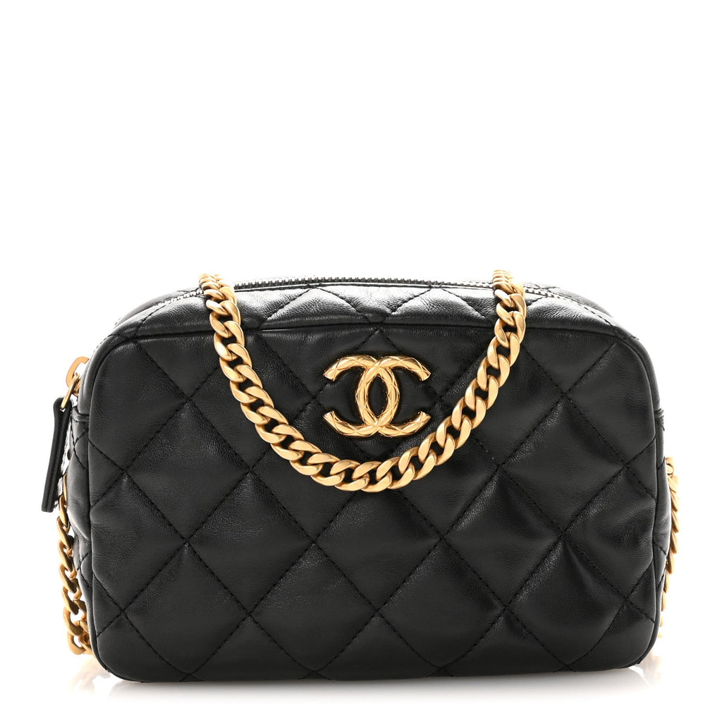 Chanel Lambskin Quilted Mini Pillow Crush Camera Case Black