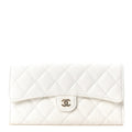 Caviar Quilted Large Gusset Flap Wallet White