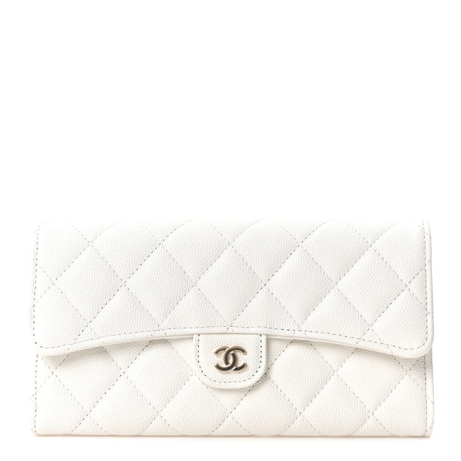 Caviar Quilted Large Gusset Flap Wallet White