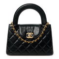 Chanel Shiny Aged Calfskin Quilted Nano Kelly Shopper Black