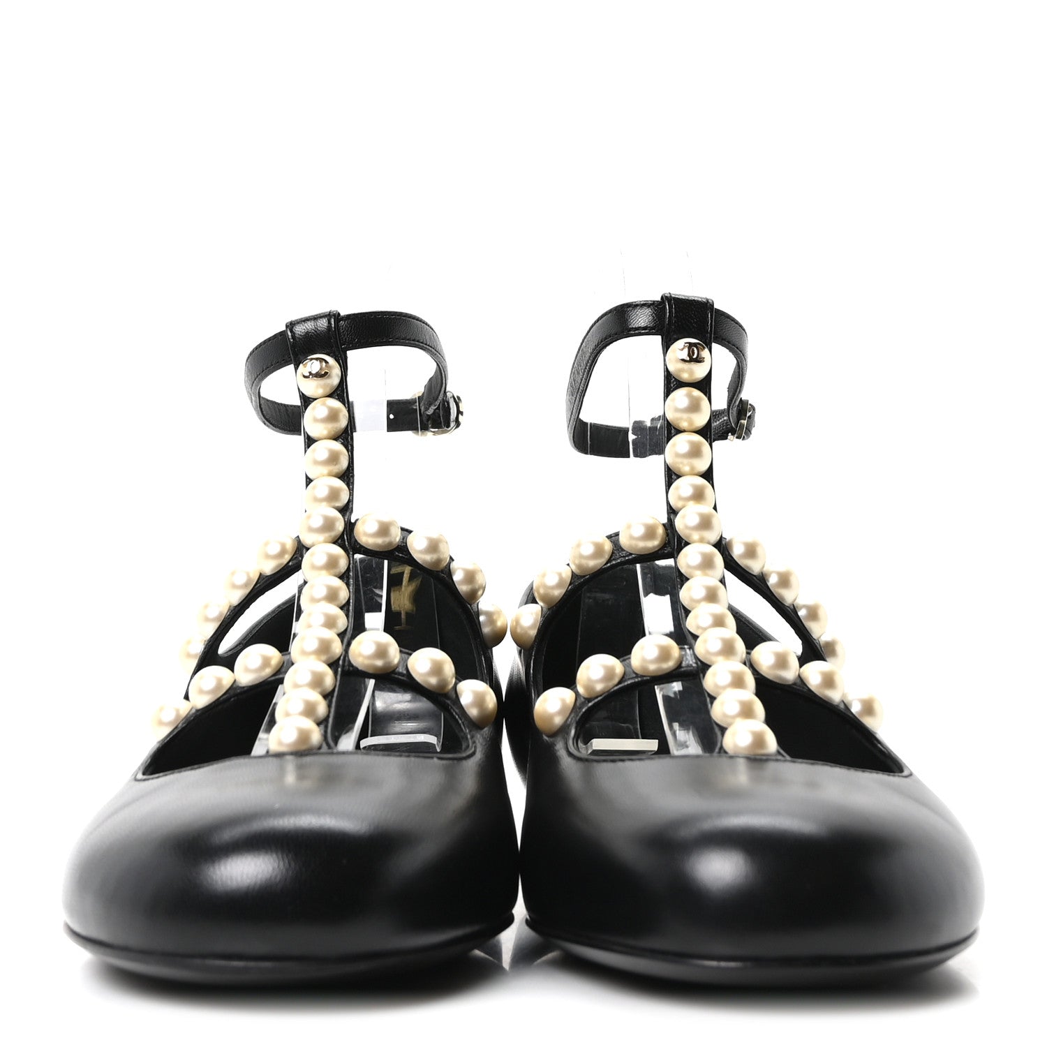 Goatskin Pearl Mary Janes Flats 35 Black
