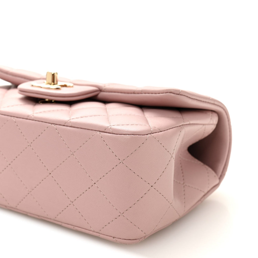 Chanel Lambskin Quilted Mini Top Handle Rectangular Flap Light Pink