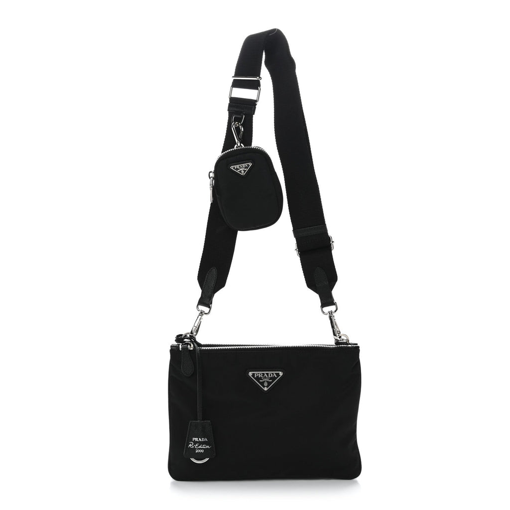 Prada Re-Nylon Saffiano Re-Edition 2000 Double Zip Crossbody Bag Black