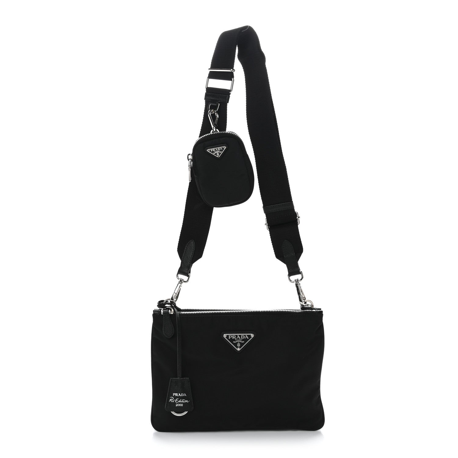 Prada Re-Nylon Saffiano Re-Edition 2000 Double Zip Crossbody Bag Black