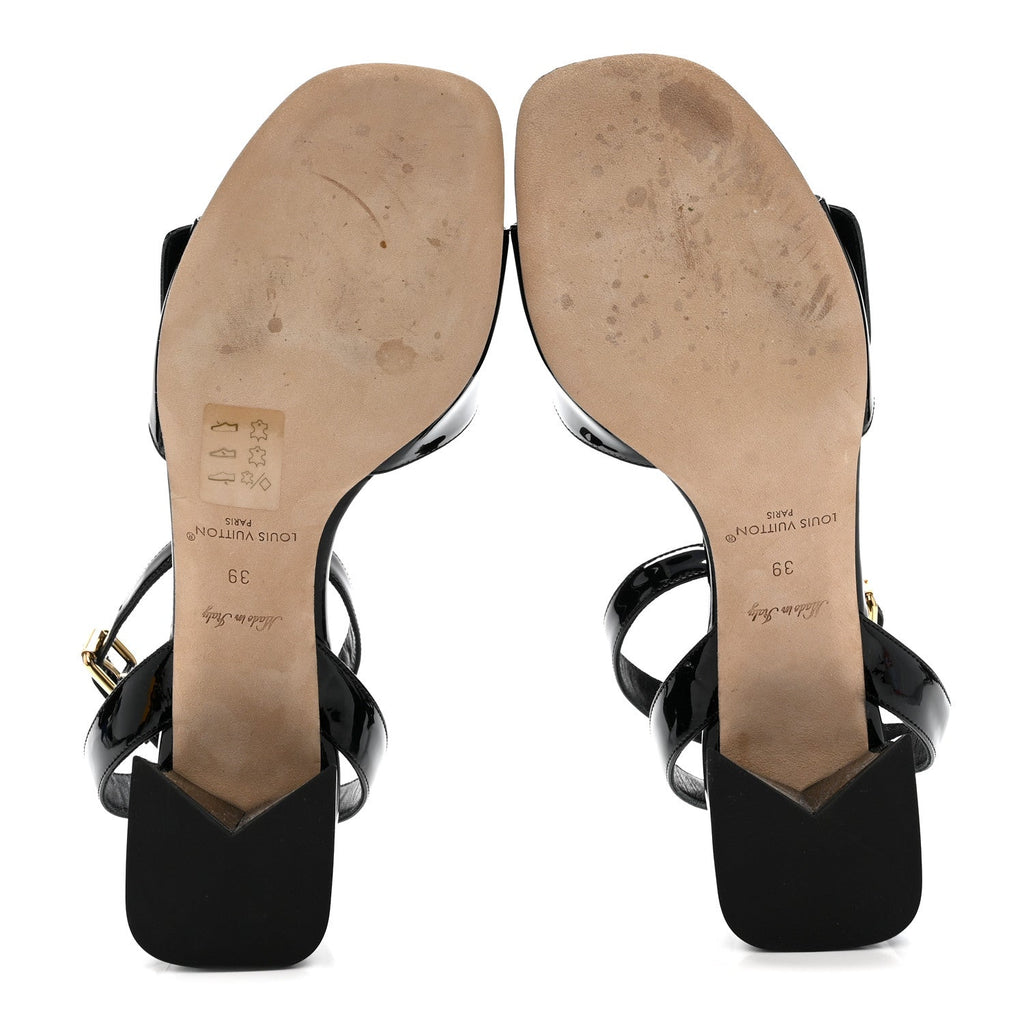 Louis Vuitton Patent Calfskin Shake Sandals 39 Black