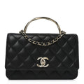 Chanel Lambskin Quilted Crystal Handle Wallet On Chain WOC Black