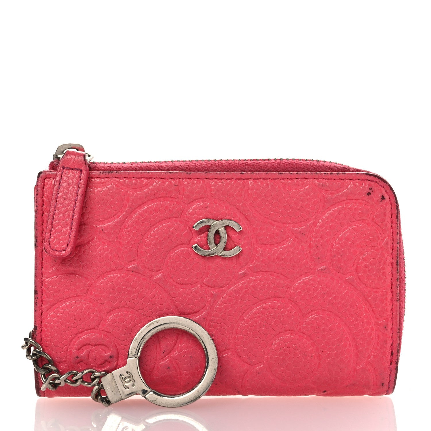 Caviar Camellia Embossed Key Holder Case Pink